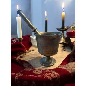 Brass Mortar Pestle Grinder Cauldron Smudge Pot Mystical Apothecary